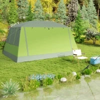 Tenda da Campeggio a Tunnel per 4-8 Persone con 2 Stanze, Tenda Campeggio Familiare Impermeabile 3000mm con Porta, Finestre Laterali e Tasche, 405x305x225cm, Verde