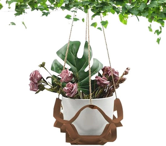 Sostegni per piante in pelle - Supporto per piante per interni e esterni - Nodo macramé per vasi di ceramica, vetro, metallo