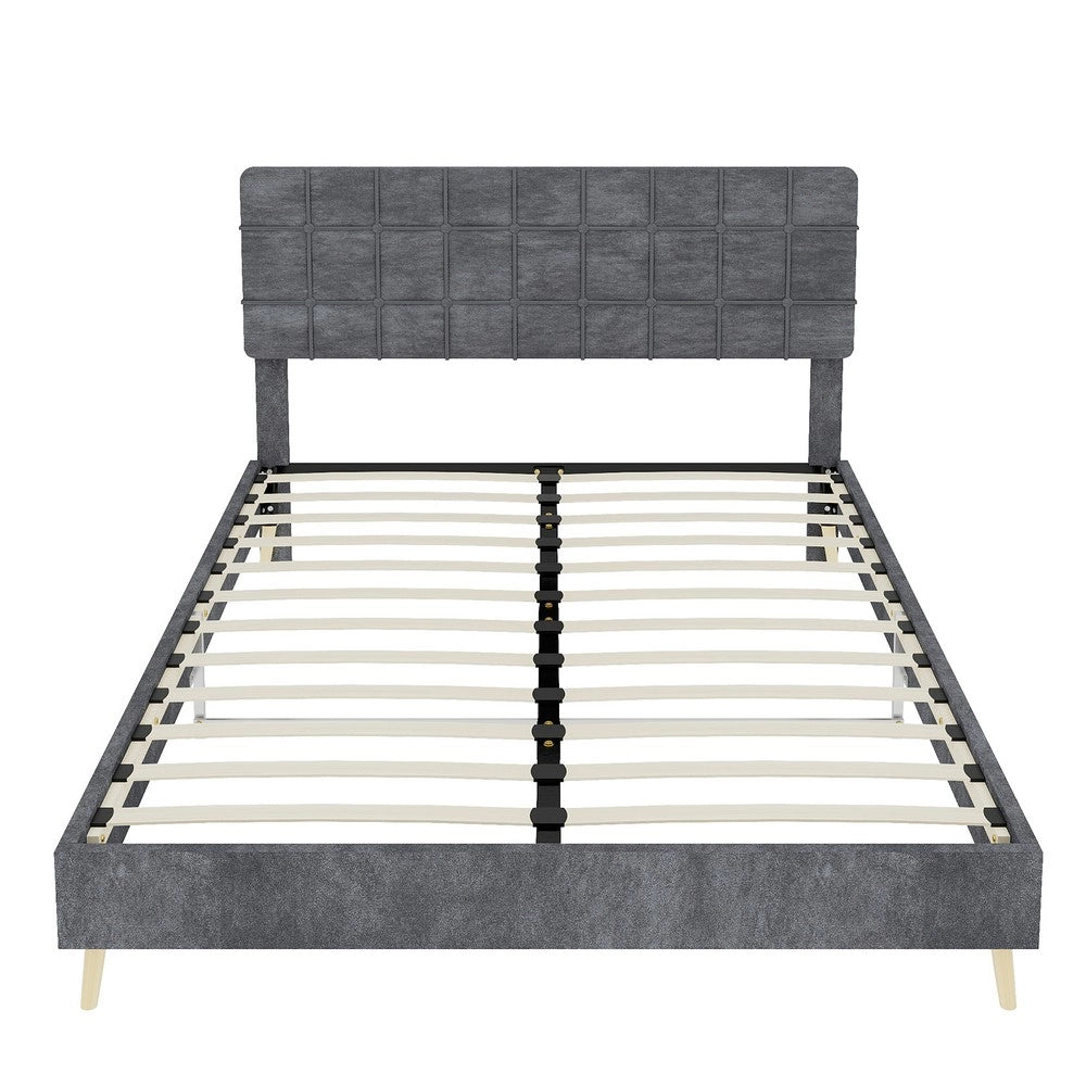 Letto Matrimoniale Imbottito ¨C MINIMAL ¨C Tessuto Grigio Scuro 140x200