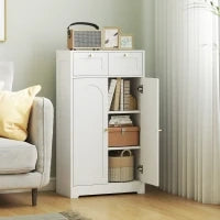 Armadio Bagno Stretto con 2 Cassetti, Ripiano Aperto e Porta con Pannello Arcuato 60x30x108 cm Bianco