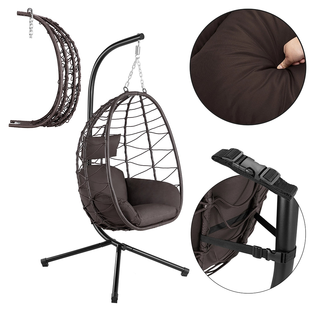 Poltrona Sospesa Giardino Sedia Dondolo Amaca pendolo in Rattan Metallo Marrone