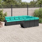 Set Divani da Giardino 10 pz con Cuscini Nero in Polyrattan 3221886