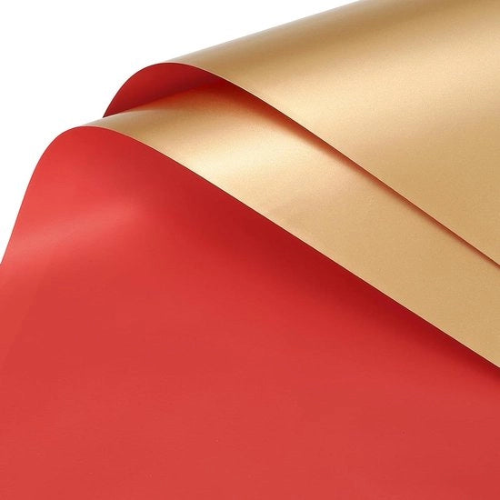 Pacchetto di carta floreale a doppia faccia rosso+oro, dimensioni 22,8"x22,8", impermeabile, confezione per fiorista, boquetto DIY, ambiente per artigiani, regalo, 10 pezzi