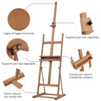 Cavalletto da Pittore Regolabile in Legno di Faggio con Vano Contenitore, 53x50.5x171-230cm