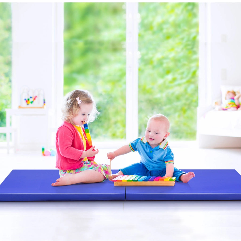 Tappetino yoga pieghevole materassino ginnastica spessore multifunzionale e antiscivolo 180x60x4cm-Tappetini ginnastica e yoga Blu