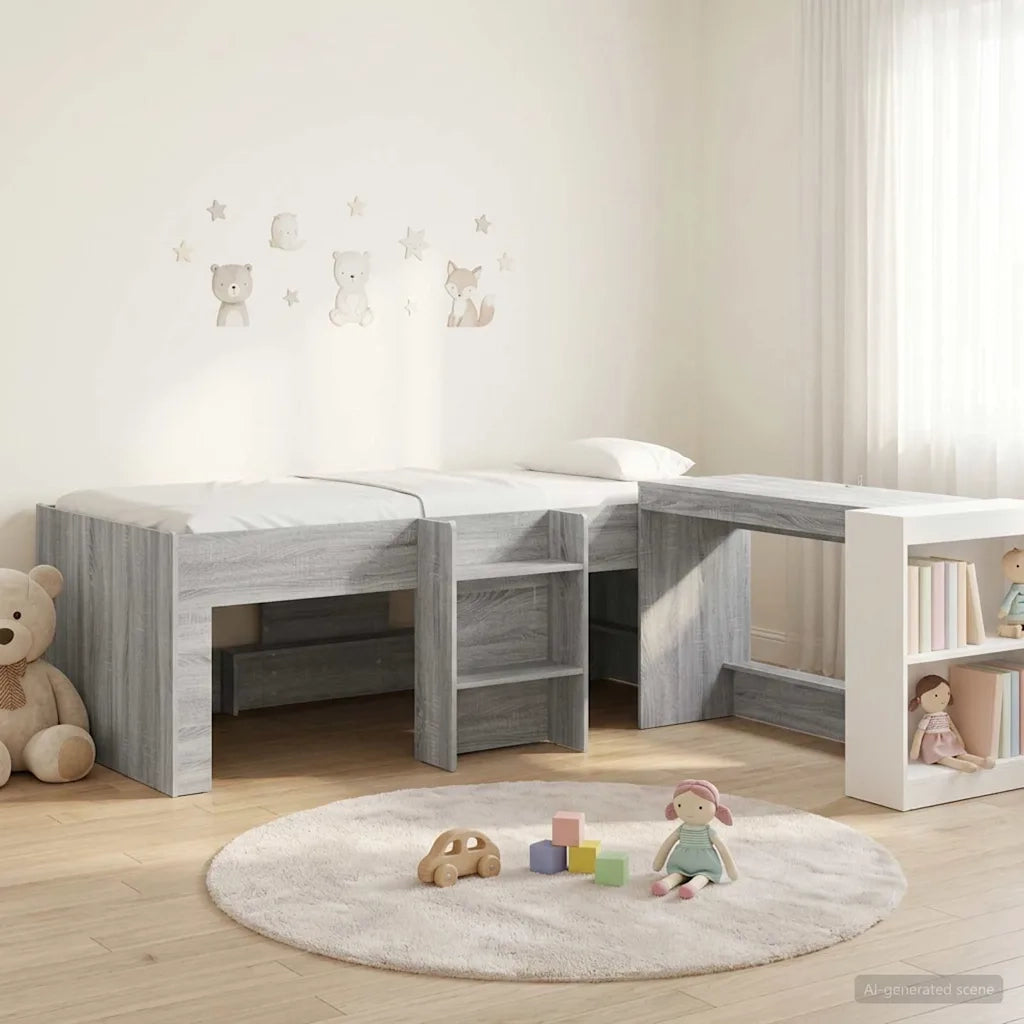 Letto alto per bambini con scrivania 2 pz Sonoma grigio 3423443