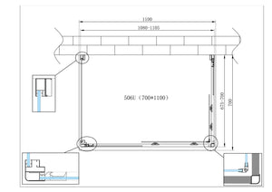 Box Cabina Doccia 3 Lati Vetro Fisso Laterale + Due Lati Scorrevoli Vetro 6 mm H 190 cm 70x110x70