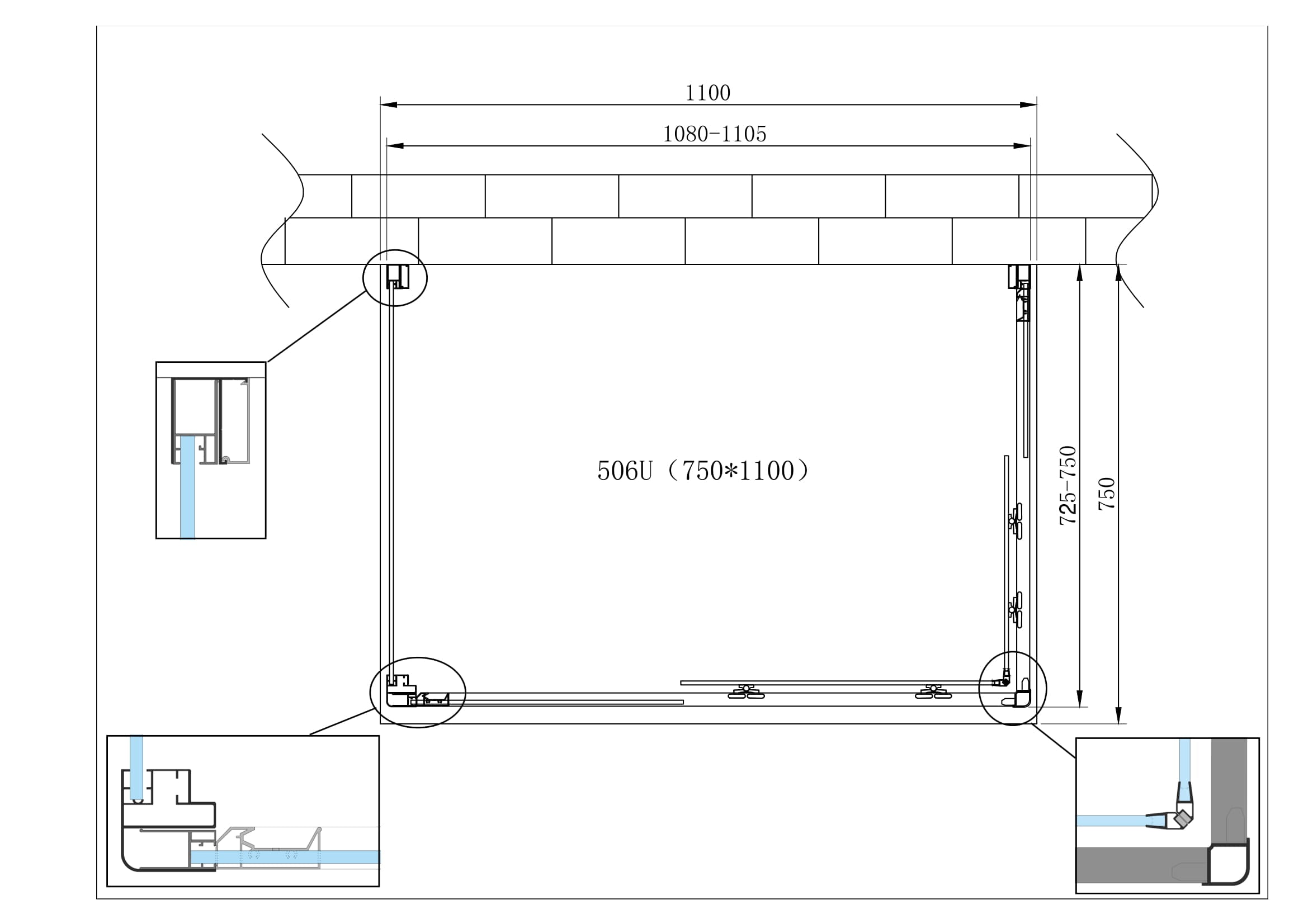 Box Cabina Doccia 3 Lati Vetro Fisso Laterale + Due Lati Scorrevoli Vetro 6 mm H 190 cm 75x110x75