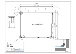 Box Cabina Doccia 3 Lati Vetro Fisso Laterale + Due Lati Scorrevoli Vetro 6 mm H 190 cm 80x100x80