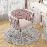 Sedia girevole in velluto rosa con schienale ergonomico e struttura in metallo