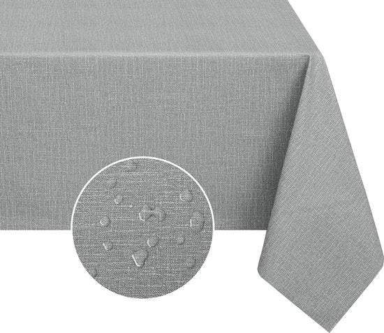 Tavolo quadrato Copertina di tavolo Grigio chiaro Aspetto di lino - Impermeabile e resistente alle macchie per esterno e interno