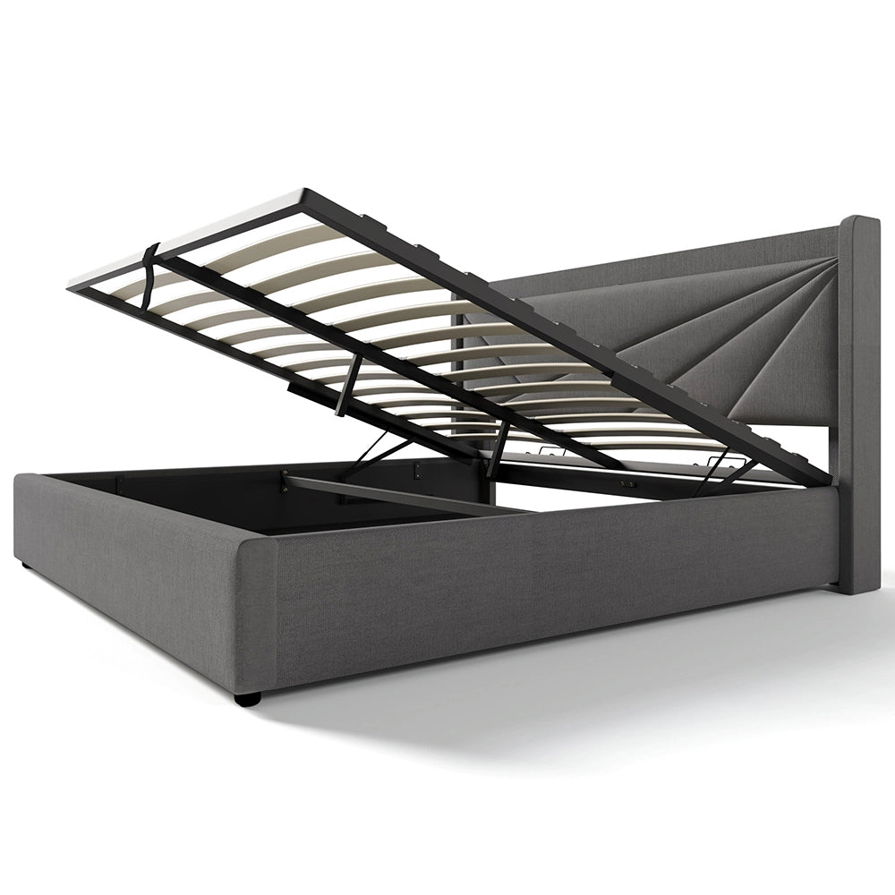 Letto a cassone imbottito - Xylo - 160x200 cm - Grigio - Testiera con USB