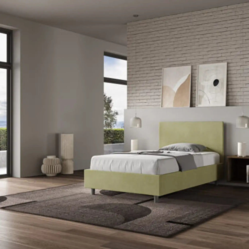 Letto una piazza e mezza senza rete imbottito 120x200 microfibra tè verde Adele