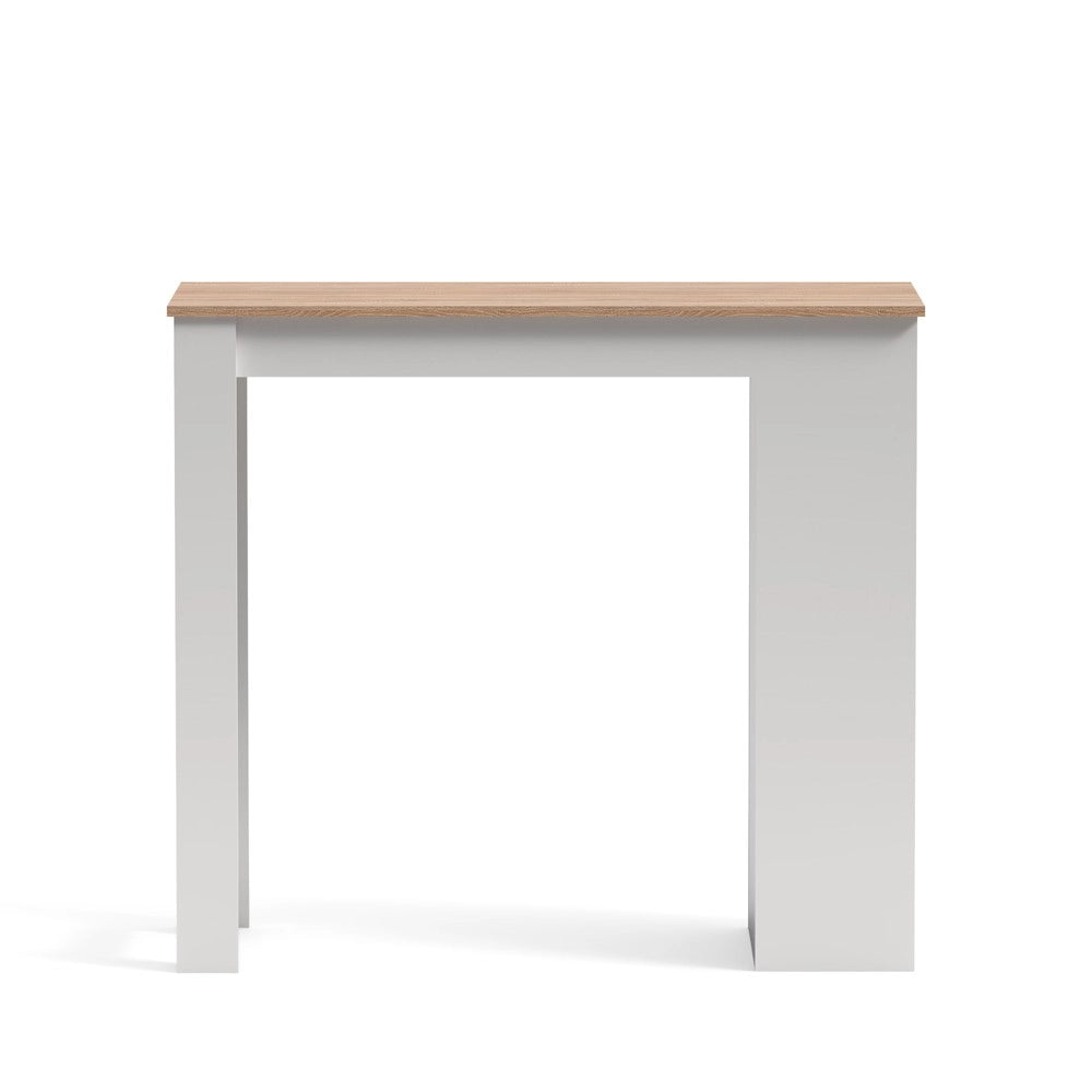 Tavolo snack alto Kivo bianco e rovere con 3 ripiani laterali 115x50x103H