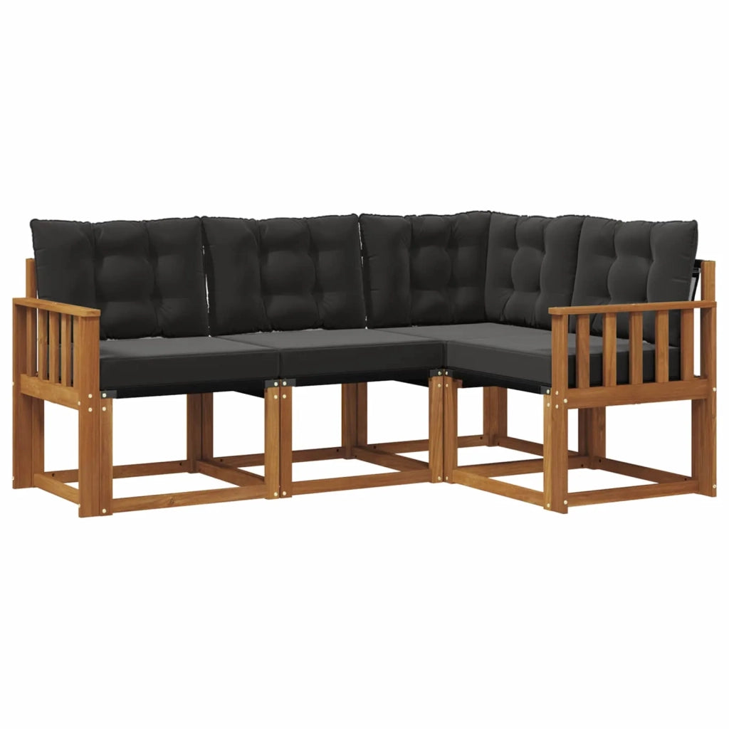 Set di divani da esterno con cuscino 4 pcs Naturale e Nero
