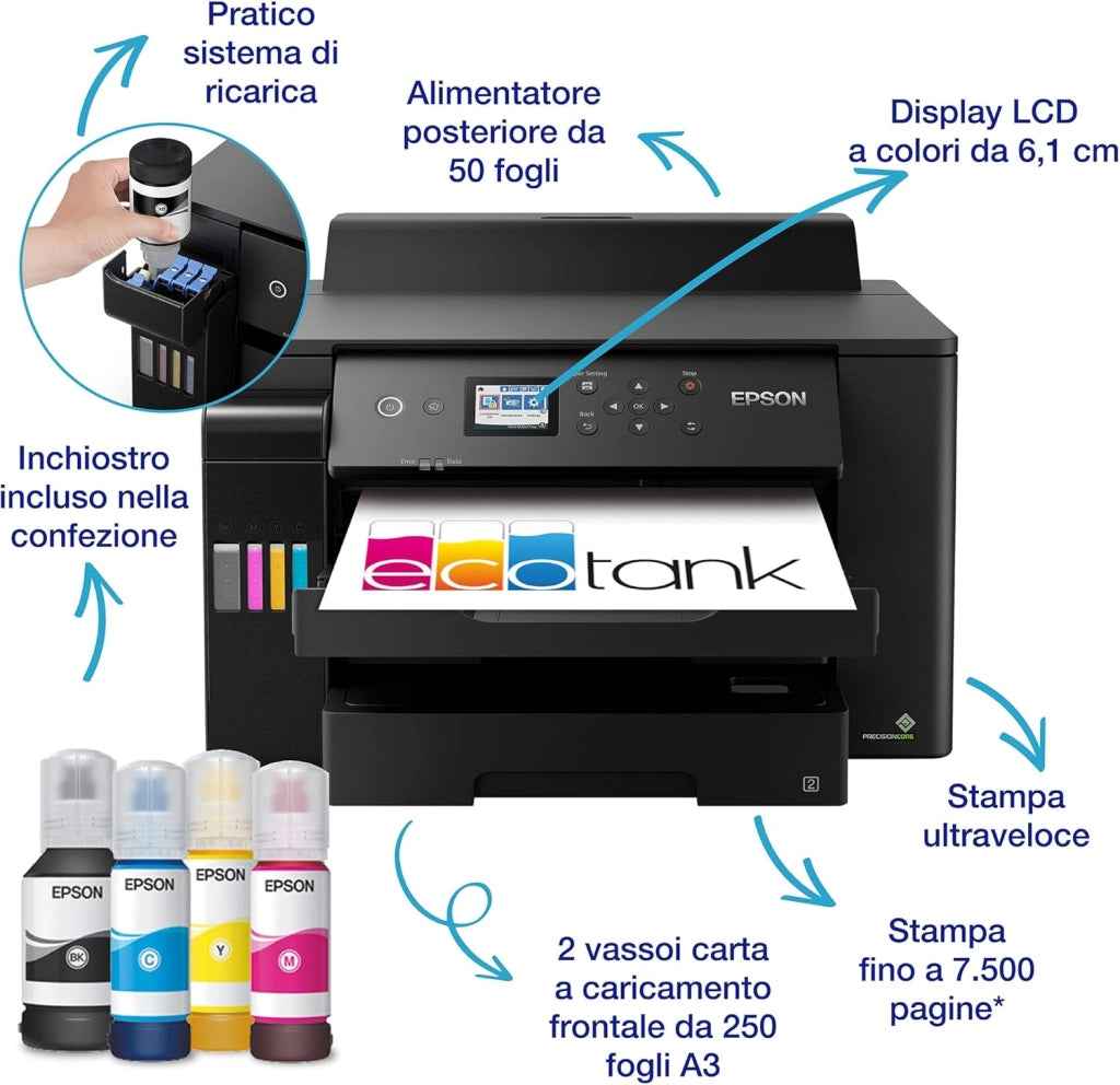 Epson EcoTank ET-16150 Stampante con Serbatoi D’inchiostro | Piccolo Ufficio e Azienda | Wi-Fi | A3+ | Stampa Fronte/Retro | Display LCD 6.1 cm | 3 Anni D'Inchiostro Inclusi