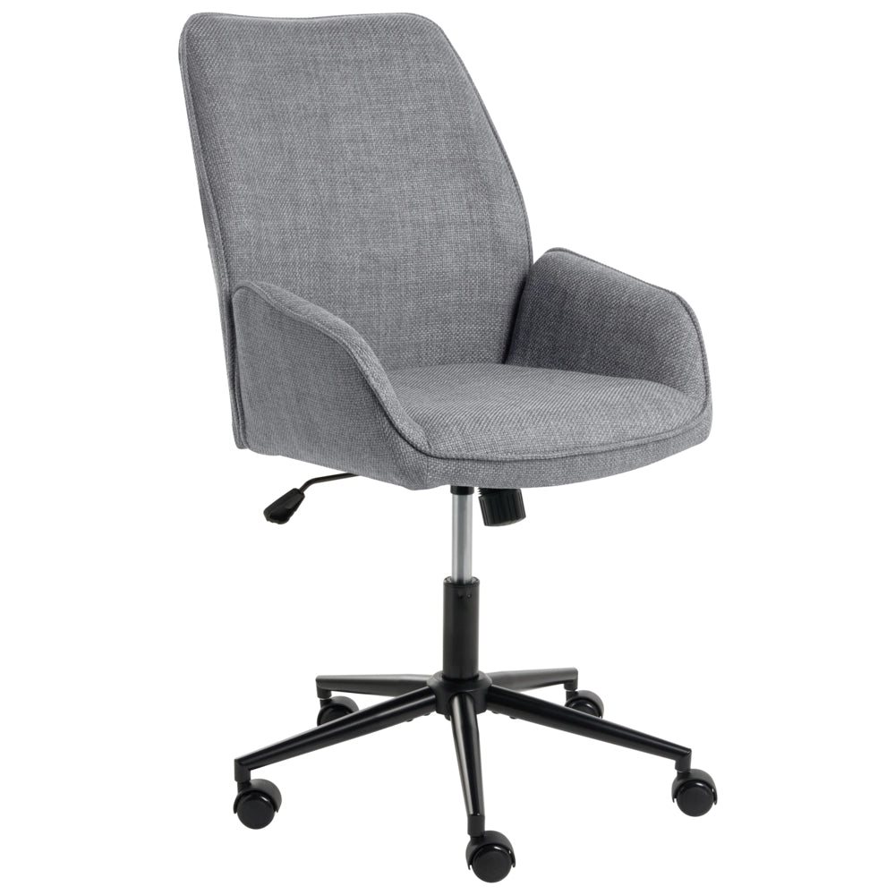 Sedia da ufficio grigio scuro con rivestimento in finto lino, girevole, poltroncina da salotto, con regolazione dell'altezza del sedile