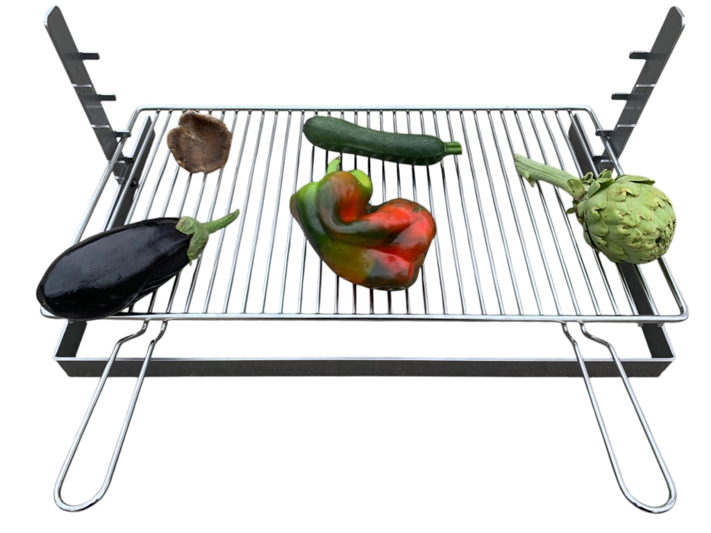 Griglia per Barbecue e Camino in Acciaio Cromato, Regolabile in Altezza, Struttura in Ferro, per Carne Pesce e Verdure 50x36cm