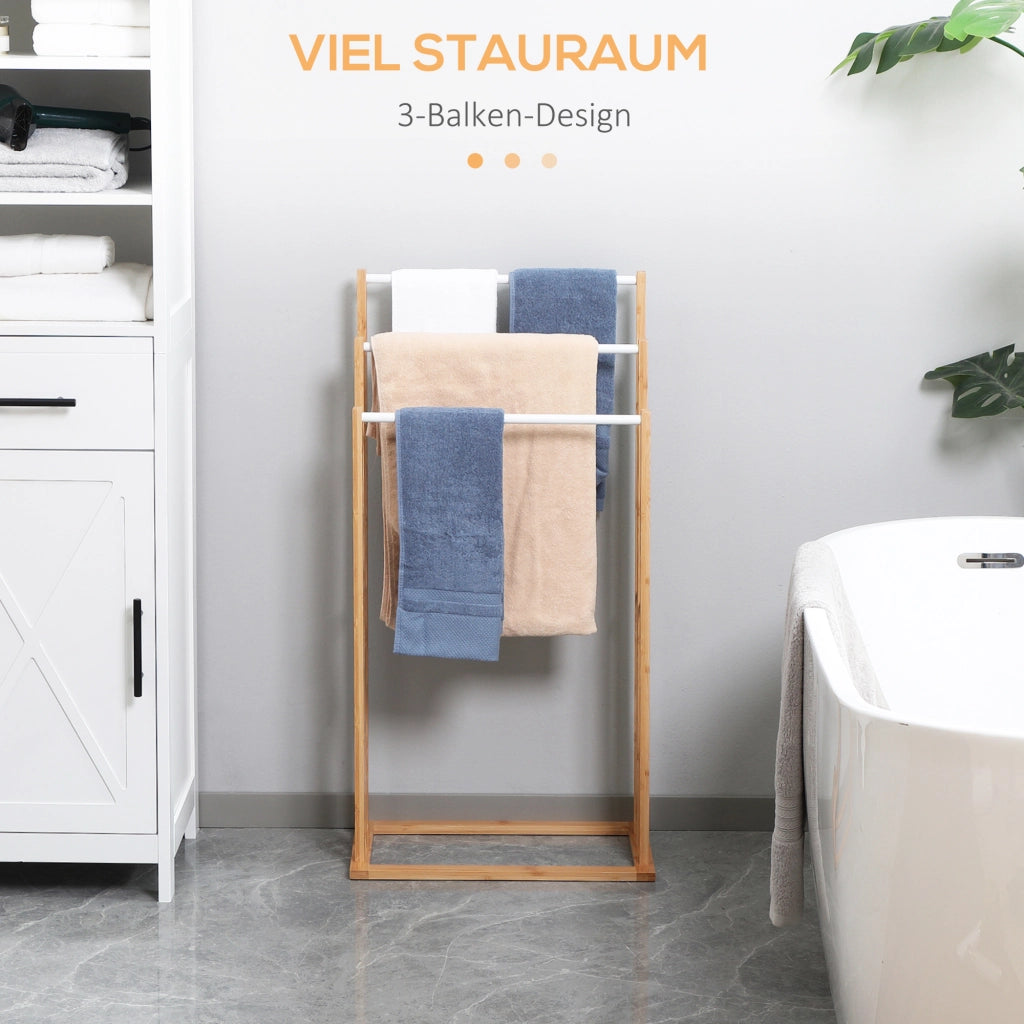 Portasciugamani in Bamb¨´ ¨C Xylo ¨C 3 aste, legno naturale e bianco, 48x25.8x94 cm