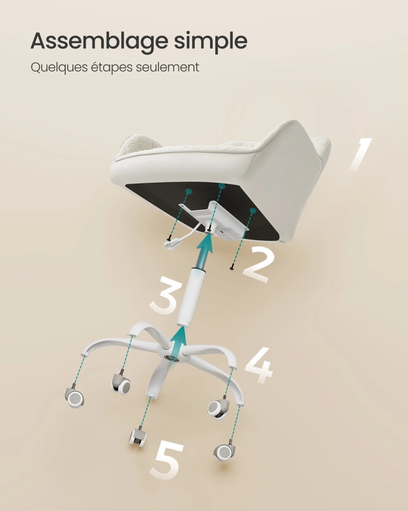 Sedia da ufficio con superficie in velluto sedia girevole seduta ergonomica imbottitura in schiuma altezza regolabile beige 12_0004852