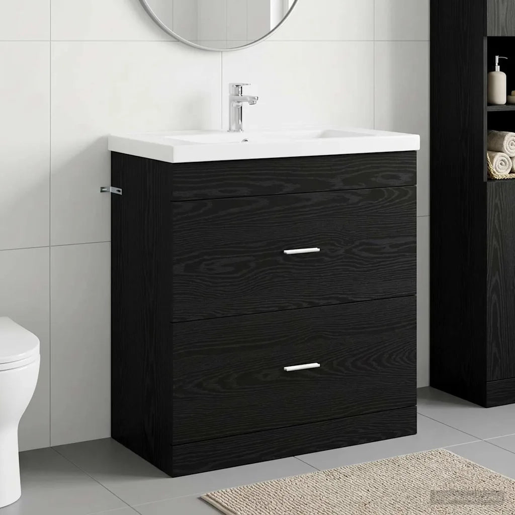 Mobiletto da Bagno Sotto Lavabo Rovere Nero 78,5 x 37,5 x 81 cm 890713