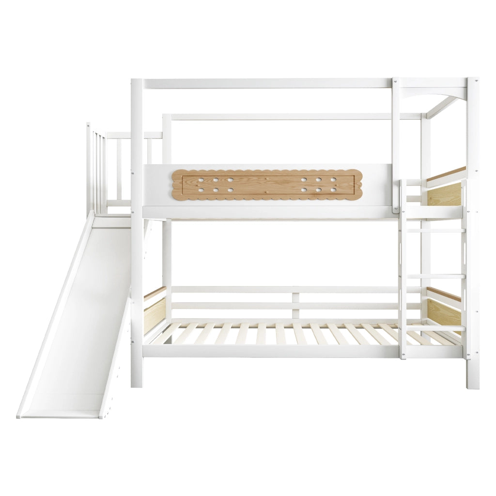 Letto a Castello 90x200 cm con Scivolo; Scala Ampia; Sponde di Sicurezza in Legno