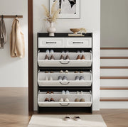 Scarpiera 80x23.5x131 cm con 3 scomparti girevoli e 2 cassetti in pannello truciolare bianco e nero