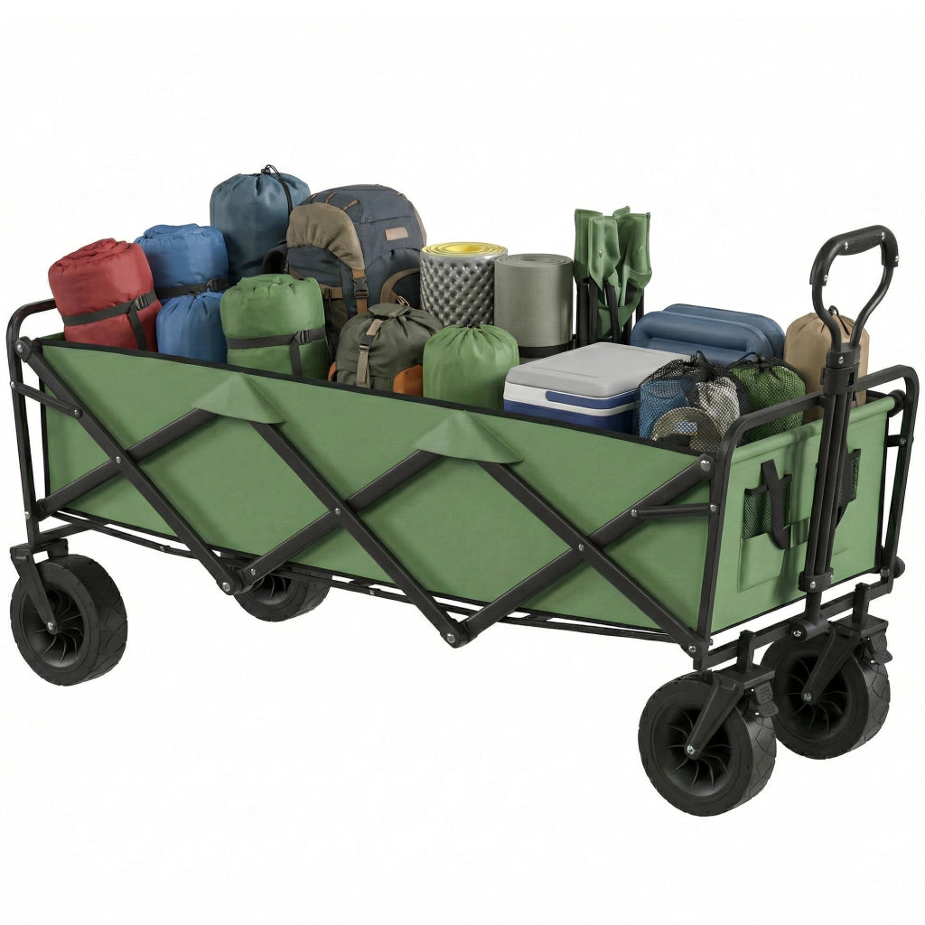 Carrello Giardino Pieghevole 130L con Ruote ¨C zephmum ¨C Verde