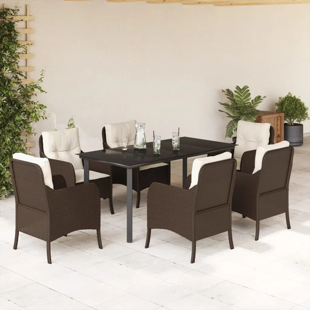 Set da Pranzo da Giardino 7pz con Cuscini in Polyrattan Marronecod mxl 116129