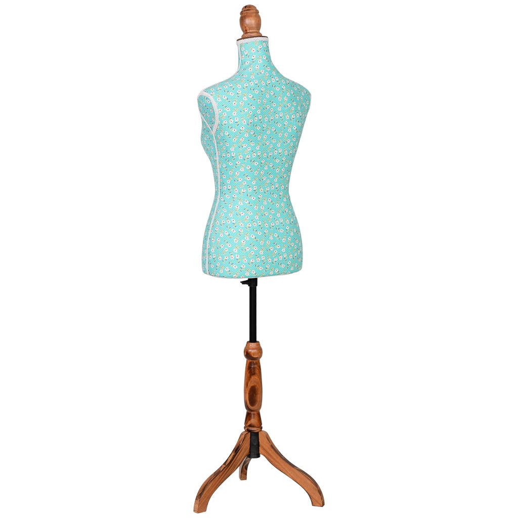 Manichino in legno e gommapiuma con tessuto multicolore 37.5x24x168 cm