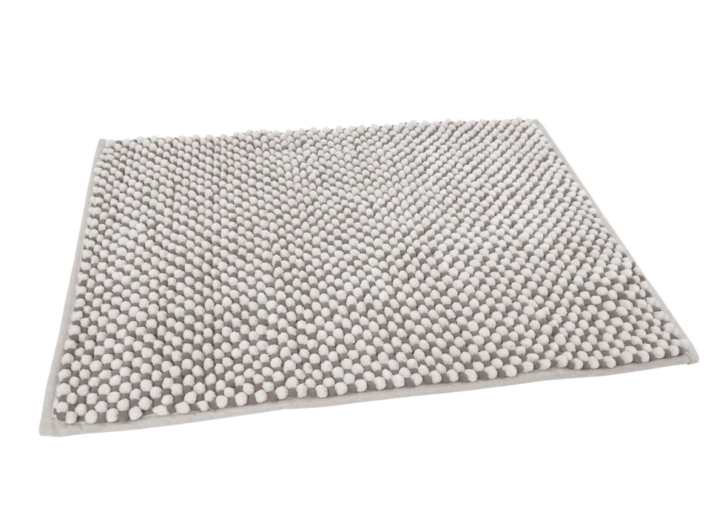 Tappeto Bagno Doccia Antiscivolo In Ciniglia Super Assorbente Modello Dots - Parure 3 Pezzi - Tortora