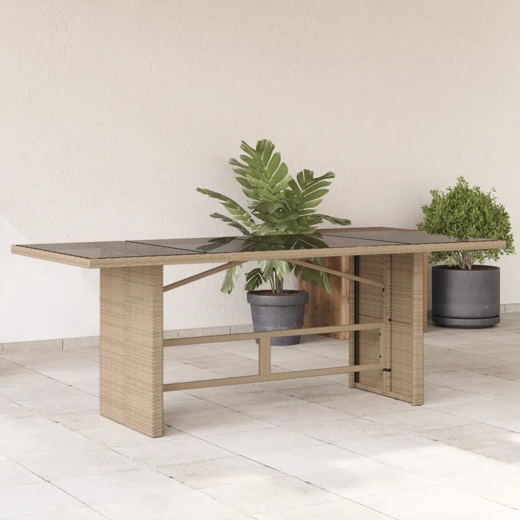 Tavolo da Giardino | Tavolino da esterno con Piano Vetro Beige 190x80x74cm Polyrattan