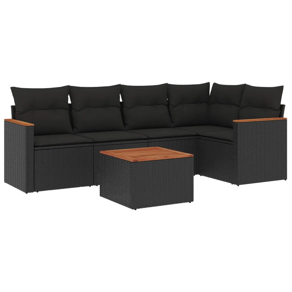 Set Divano da Giardino 6 pz con Cuscini Nero in Polyrattancod mxl 90360
