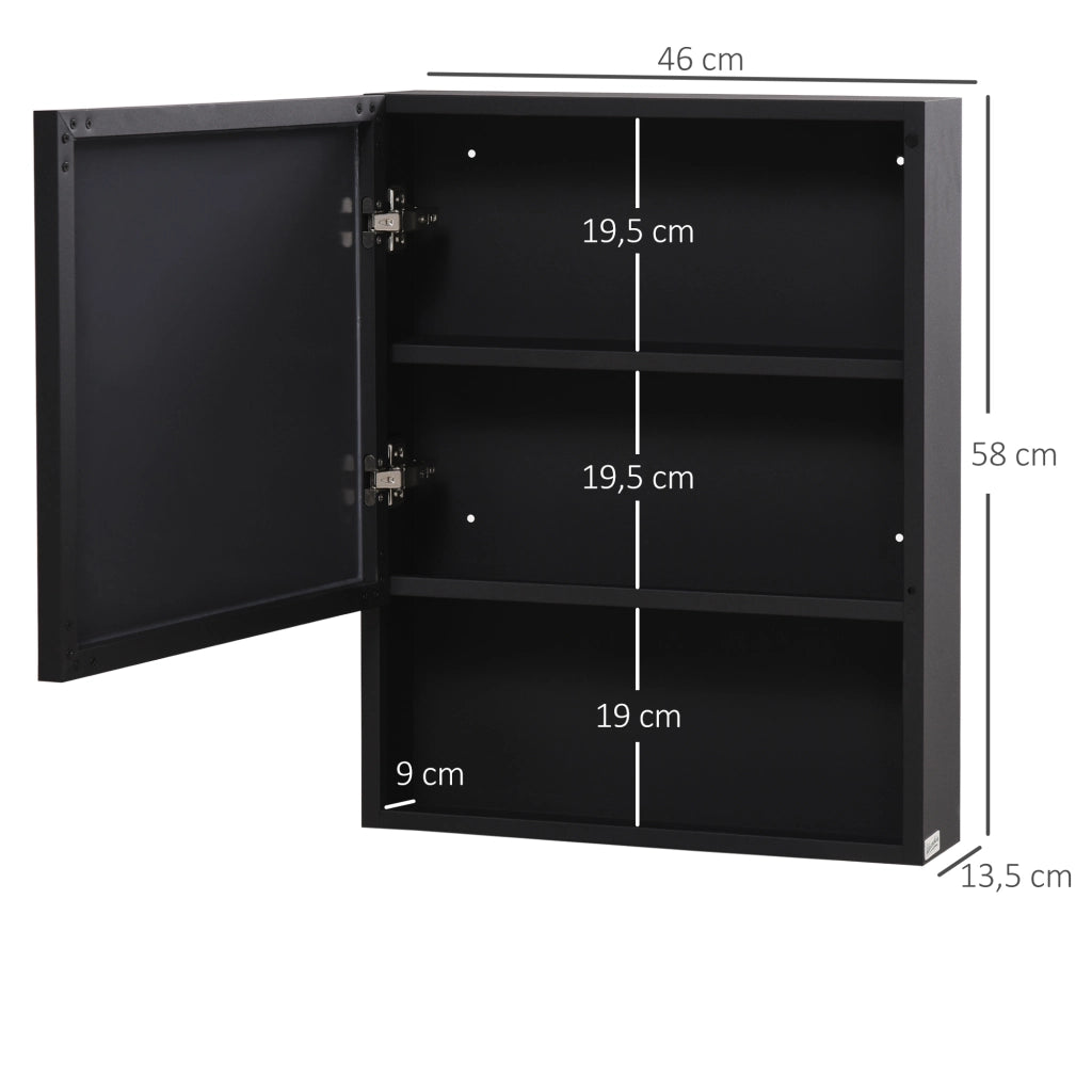 ARMADIO SPECCHIERA DA BAGNO 46x13,5x58 cm Nero in acciaio