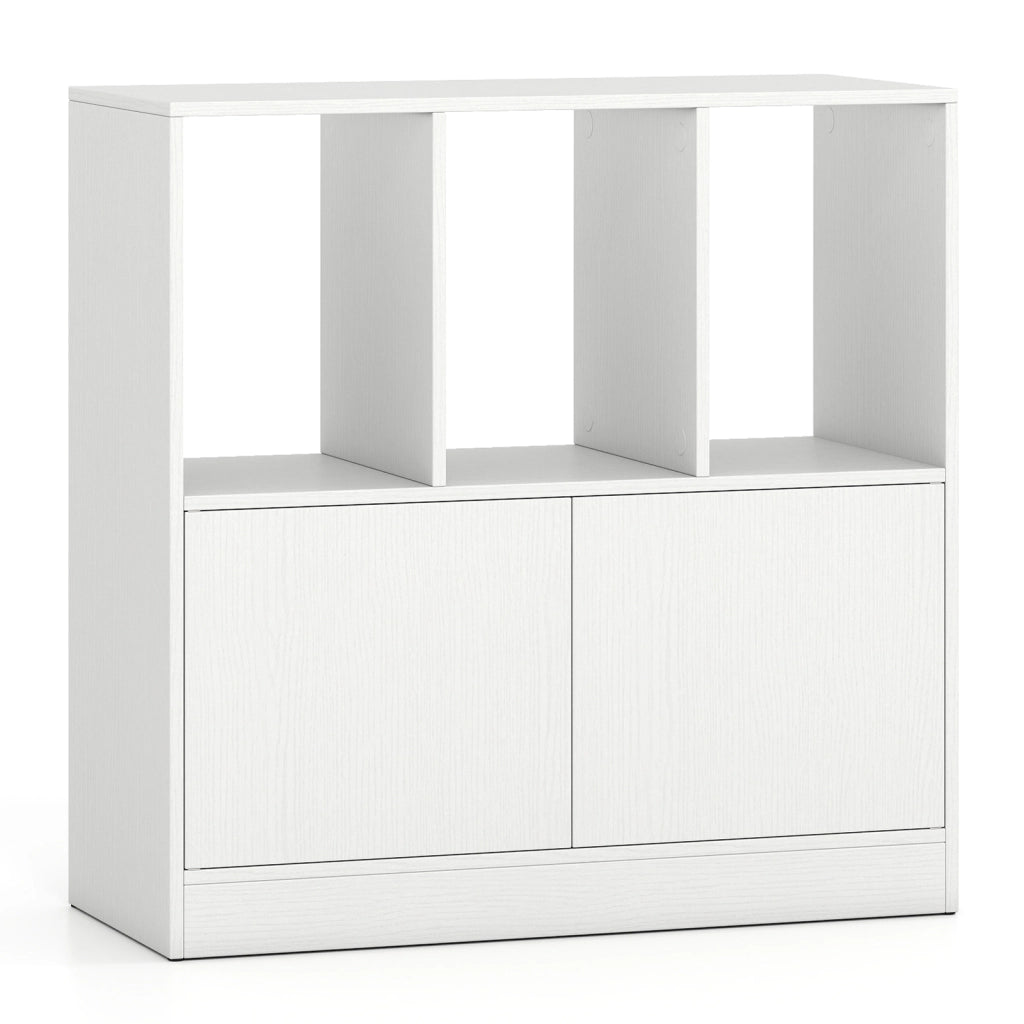 Libreria ante e mobiletto scaffale moderno a 3 livelli per soggiorno studio camera da letto-Scaffale da terra mensola di archiviazione Bianco