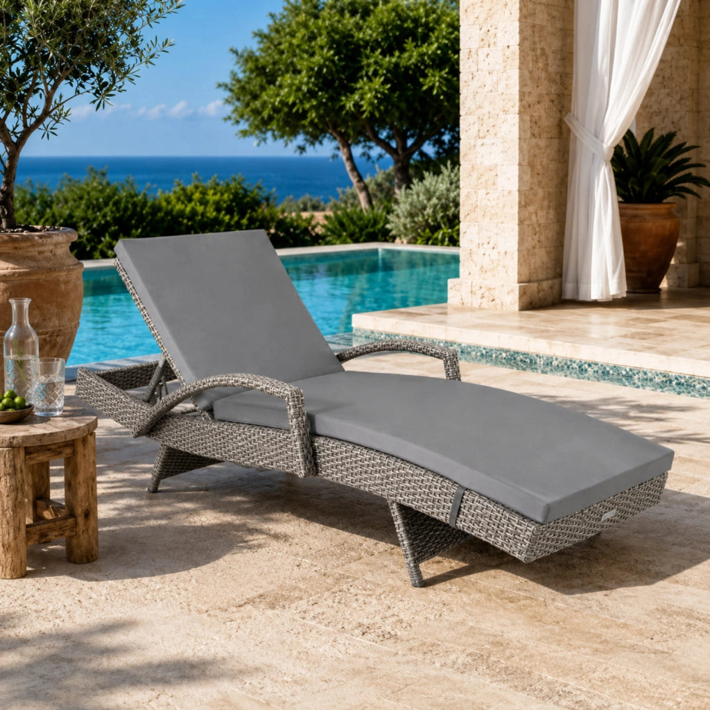 Lettino Prendisole Premium Da Esterno Con Cuscino Imbottito Schienale Regolabile E Design Moderno Per Relax Quotidiano 190 x 62 x 34 Cm Grigio