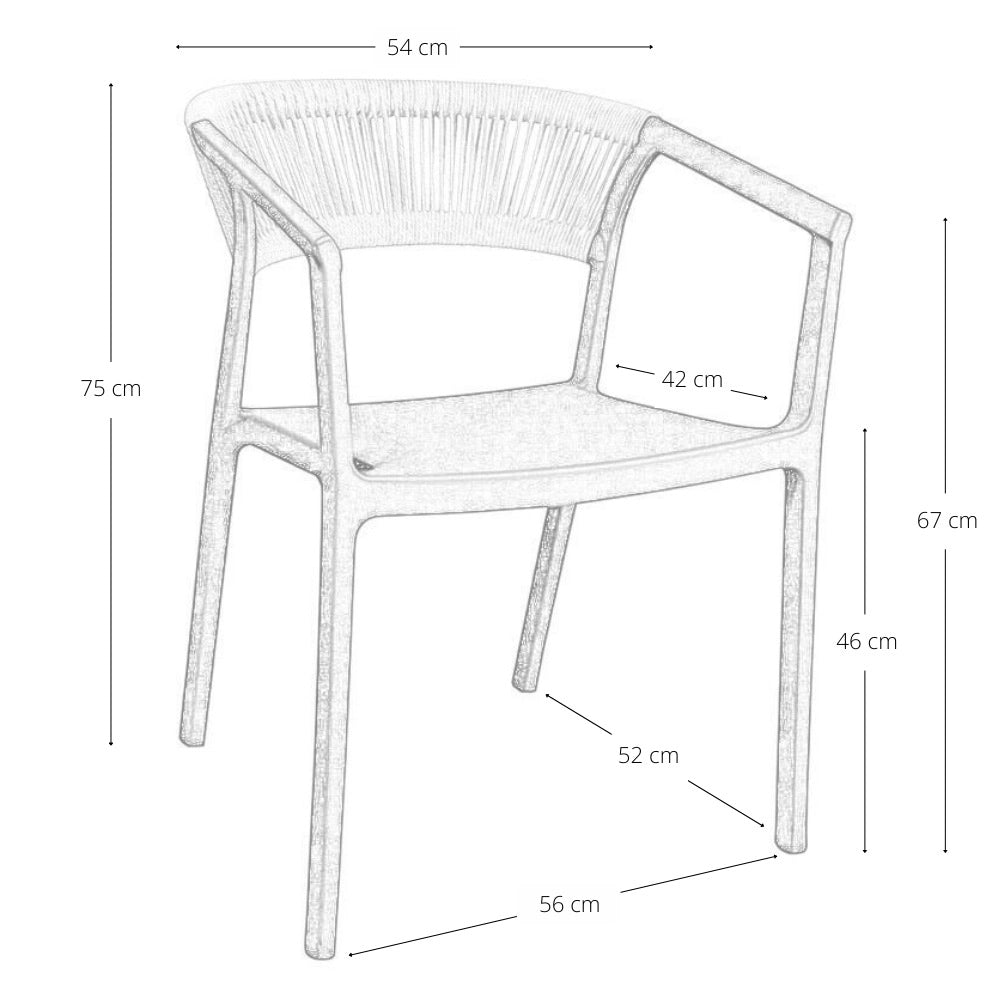 Sedie da Bar Sety in plastica bianca con schienale curvo a corda beige