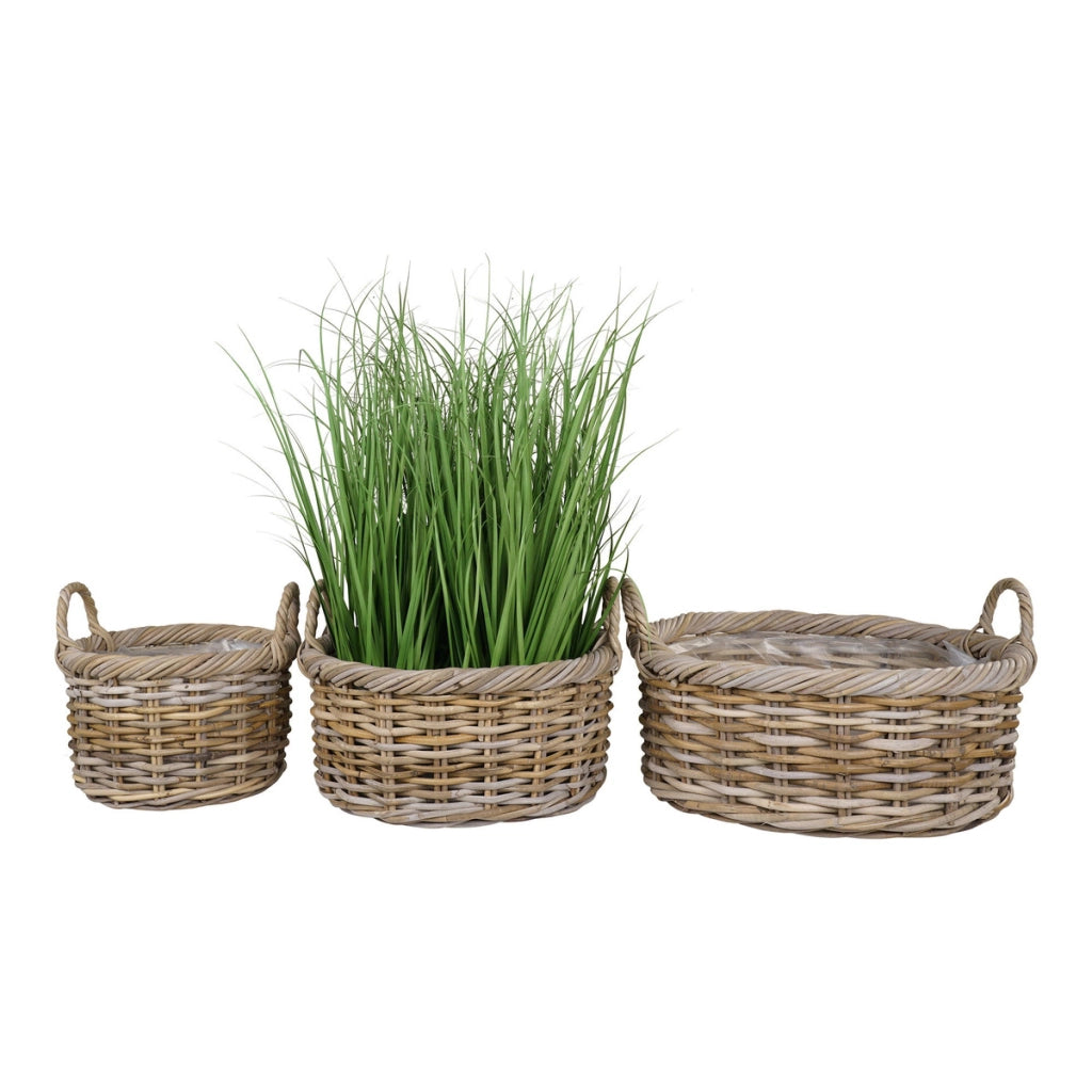 Set di 3 Cesti Portaoggetti Kuta, Marrone, Rattan, 30x30x27 cm