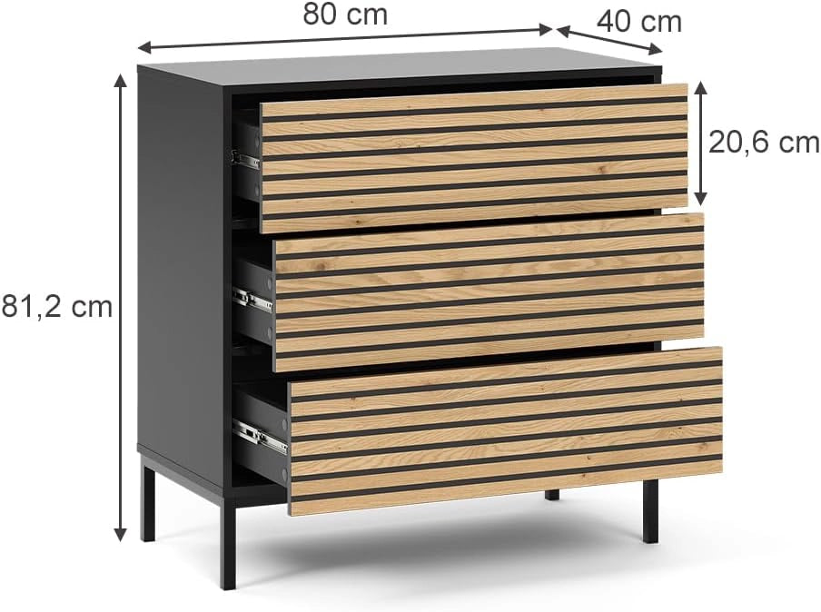 Cassettiera Eliza, Nero/quercia, 80 x 81.2 cm 2 cassetti