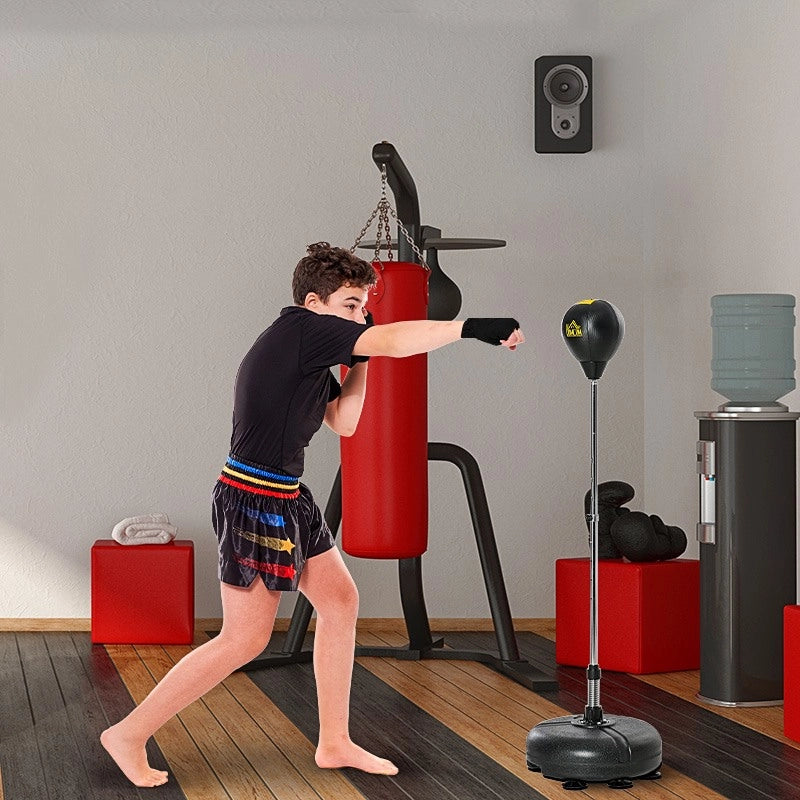 EasyComfort Sacco da Boxe ad Altezza Regolabile, Guanti Inclusi, in PE e Metallo, 45x45x133-151cm, Oro