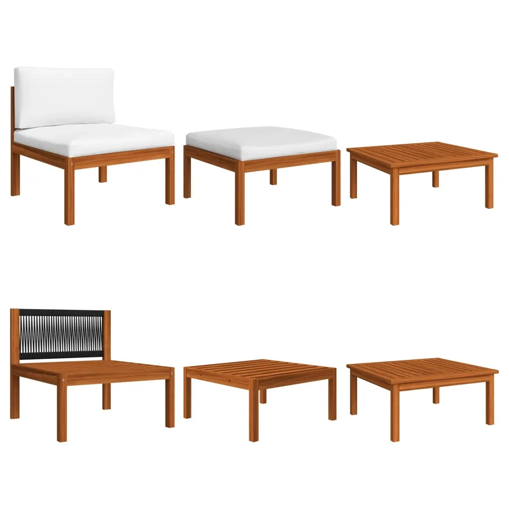 Set da giardino 8 pezzi con cuscini in legno crema, acacia e corda 3057891