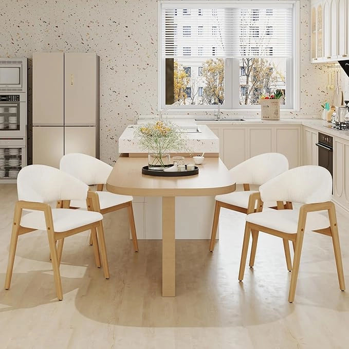 Set di 2 Sedie da Pranzo, Sedia da Cucina con Seduta Imbottita e Schienale Curvo Ergonomico, Bracciolo Confortevole e Piedini Regolabili, Poltrona in Legno per Sala da Pranzo