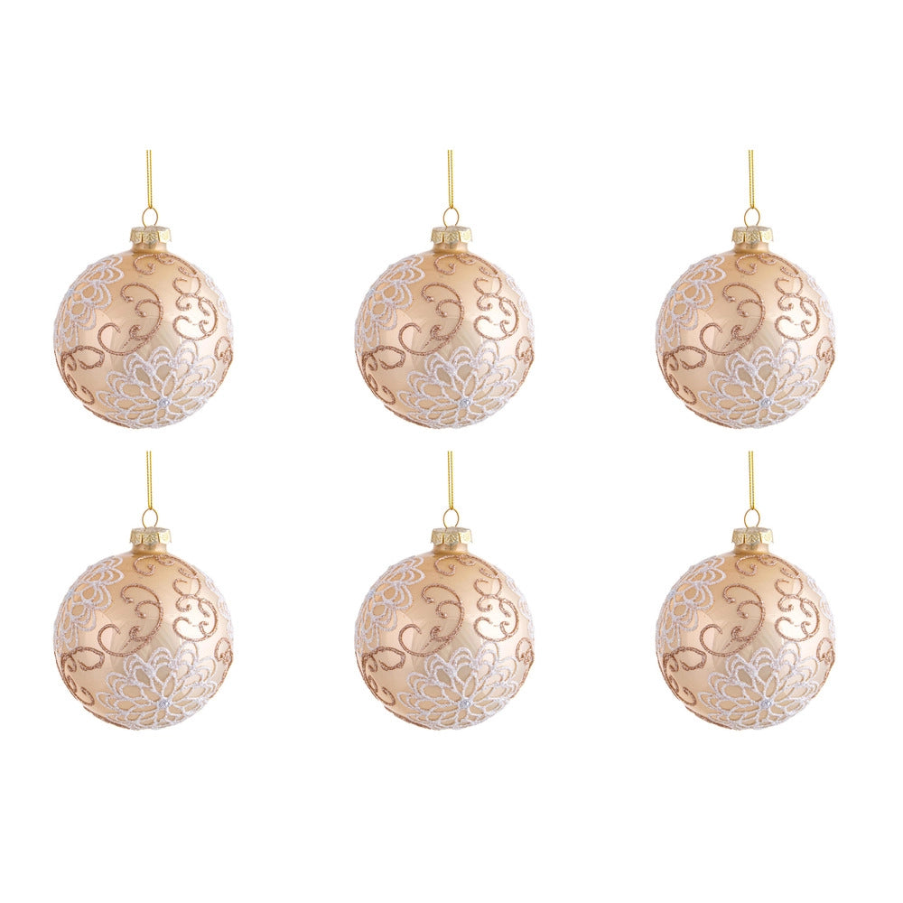 Palline di Natale in Vetro con Ricami Oro e Bianco Formato: 80 mm