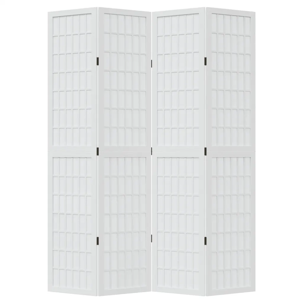 Divisorio Ambienti 4Pannelli Bianco Legno Massello di Paulownia 358787