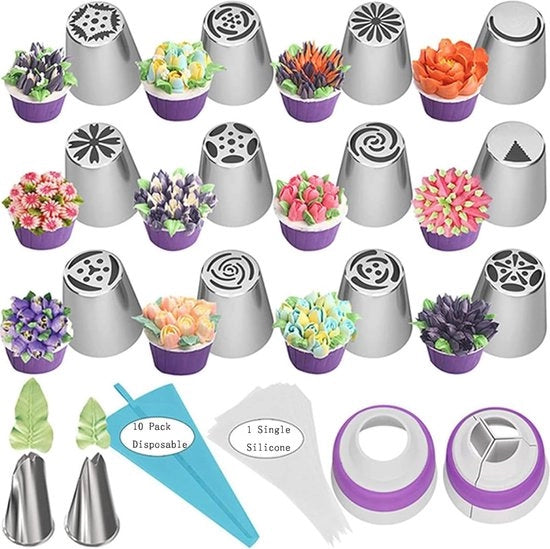 Set di decorazione per torte 27 pezzi con bocchette per piping e sacchetti da spuntino
