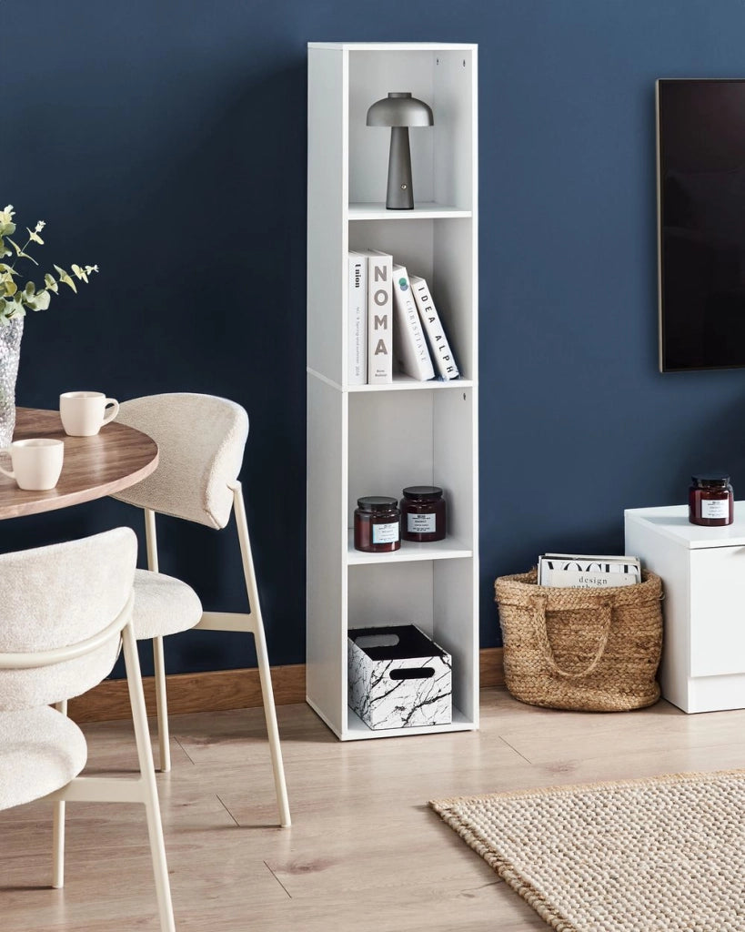 Libreria bianca in truciolato Porta TV 4 ripiani 4 livelli Stile tradizionale scandinavo