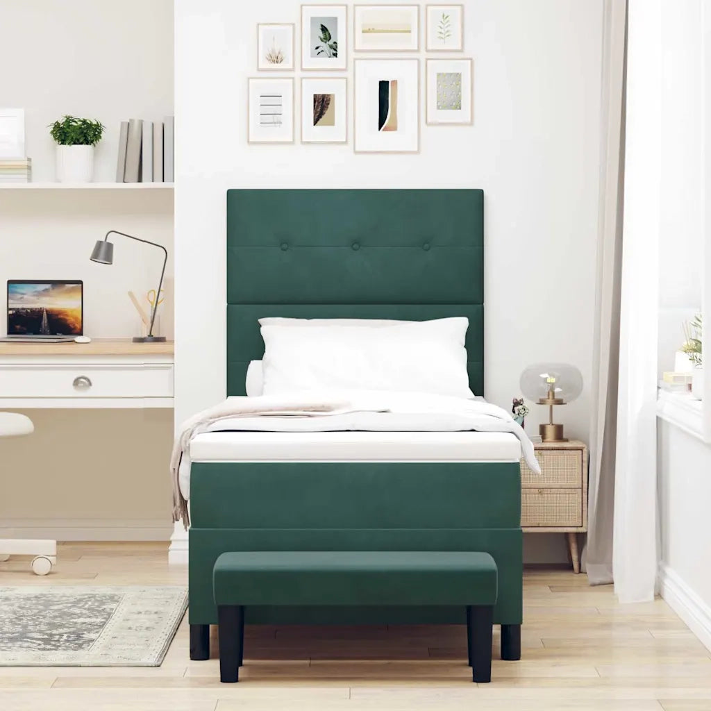 Letto a molle con materasso Verde scuro 90 x 190 cm Velluto