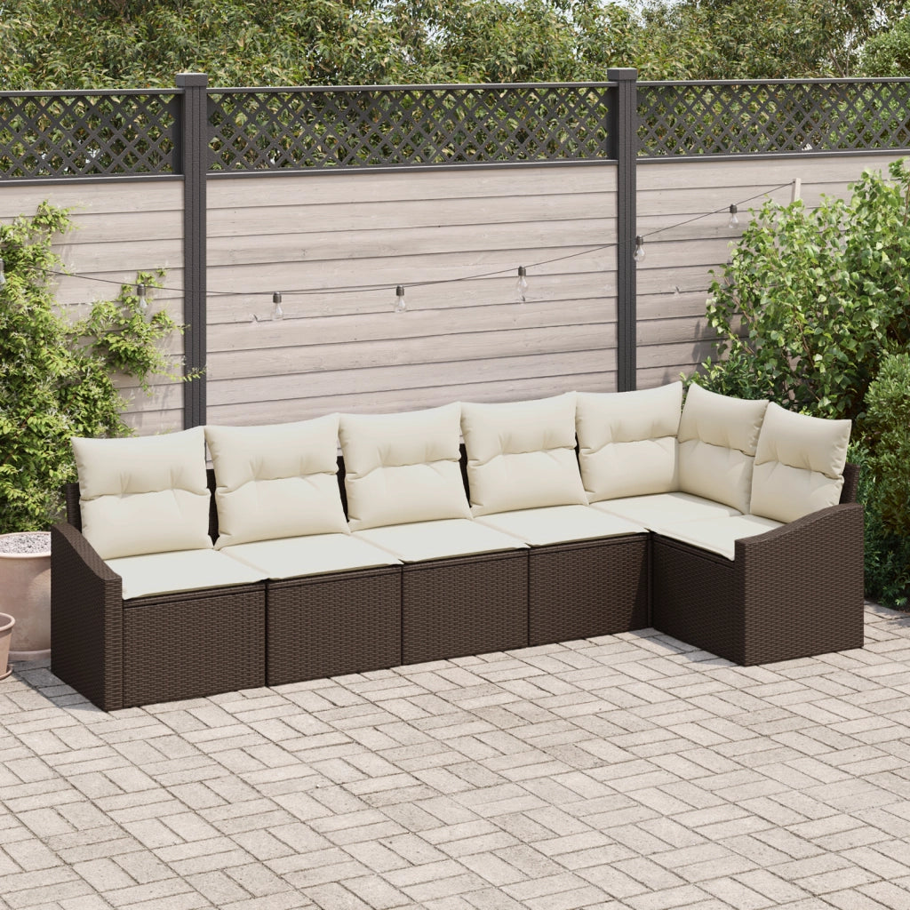 Set di divano da giardino 6 pezzi con cuscini in polyrattan marrone