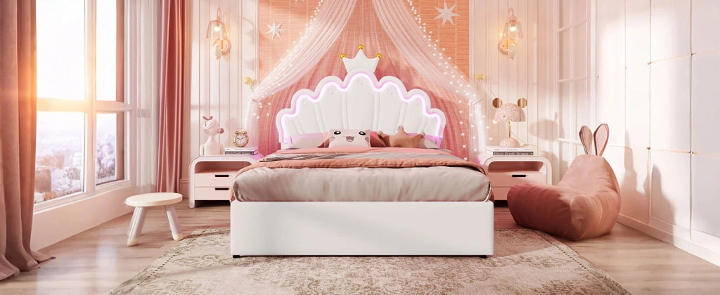 DESMIU Letto Matrimoniale 140 × 200 cm con 2 Cassetti, LED Regolabile e Testiera Regolabile, senza Materasso