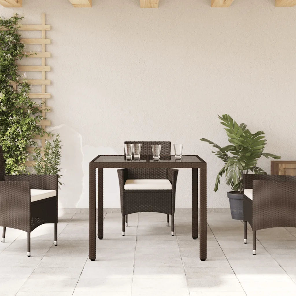 Tavolo da Giardino Piano in Vetro Marrone 90x90x75cm Polyrattan 365528
